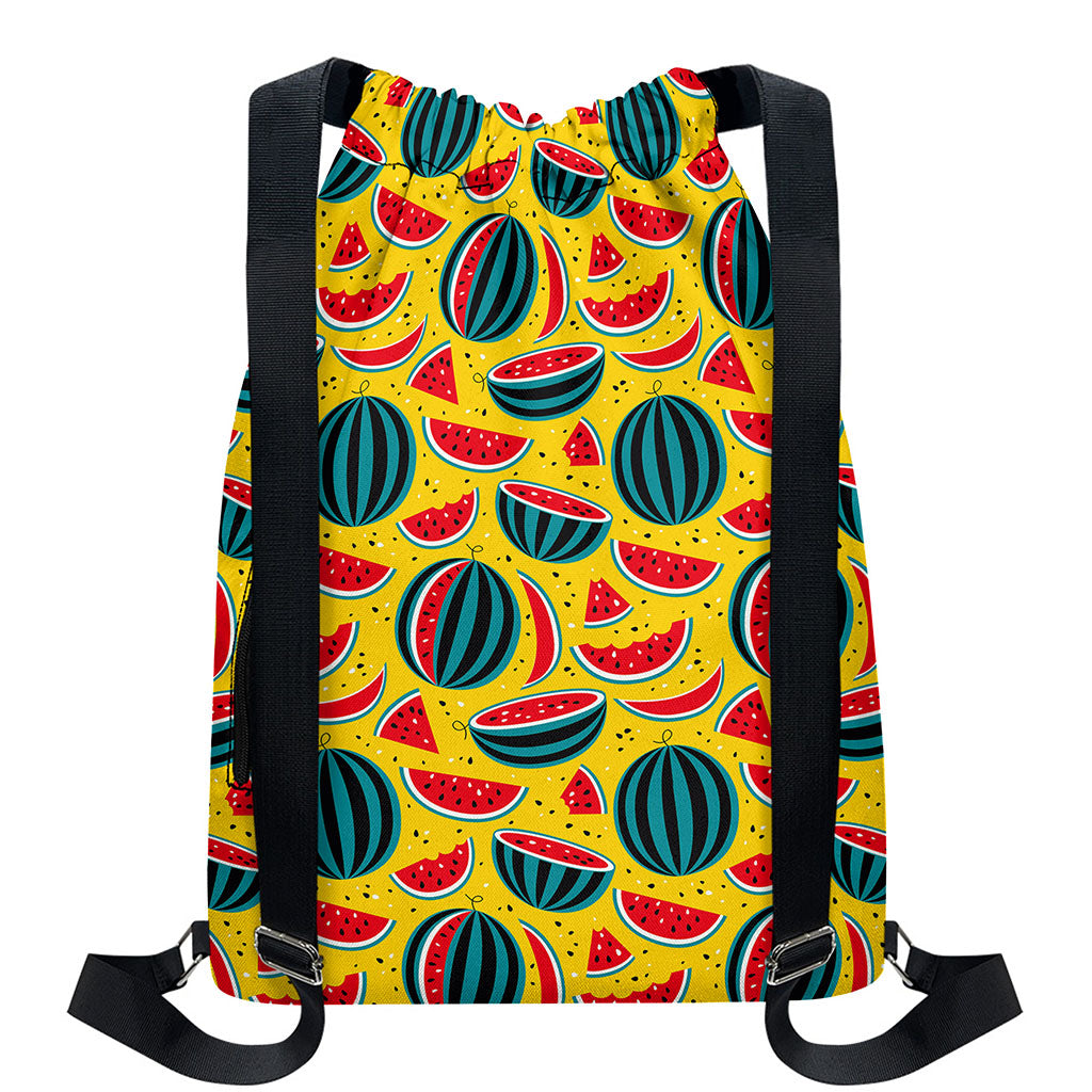 Yellow Watermelon Pieces Pattern Print Drawstring Backpack