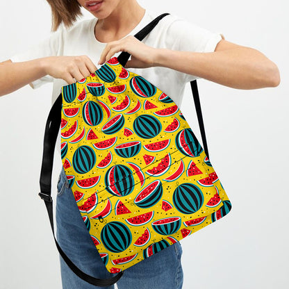 Yellow Watermelon Pieces Pattern Print Drawstring Backpack