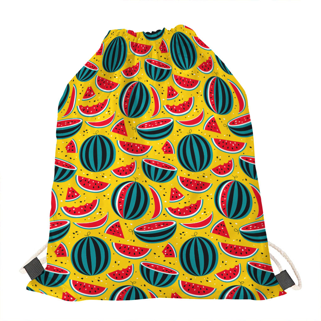 Yellow Watermelon Pieces Pattern Print Drawstring Bag