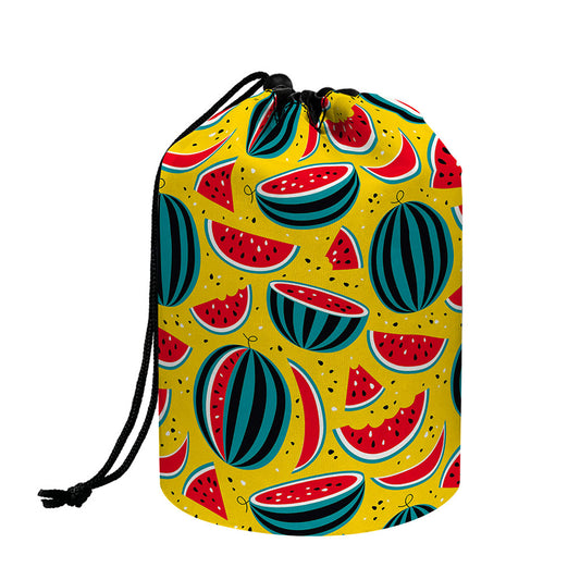 Yellow Watermelon Pieces Pattern Print Drawstring Makeup Bag