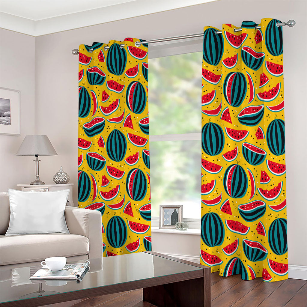 Yellow Watermelon Pieces Pattern Print Extra Wide Grommet Curtains