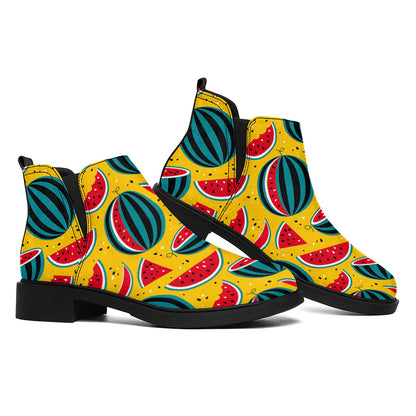 Yellow Watermelon Pieces Pattern Print Flat Ankle Boots