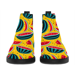 Yellow Watermelon Pieces Pattern Print Flat Ankle Boots