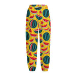 Yellow Watermelon Pieces Pattern Print Fleece Lined Knit Pants