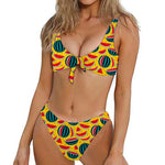 Yellow Watermelon Pieces Pattern Print Front Bow Tie Bikini