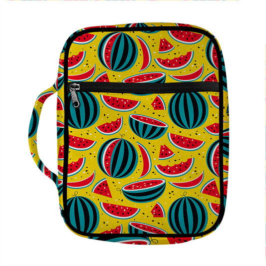 Yellow Watermelon Pieces Pattern Print Front Pocket Bible Bag