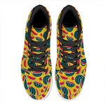 Yellow Watermelon Pieces Pattern Print High Top Leather Sneakers