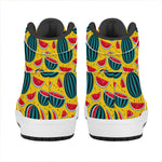 Yellow Watermelon Pieces Pattern Print High Top Leather Sneakers