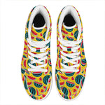 Yellow Watermelon Pieces Pattern Print High Top Leather Sneakers