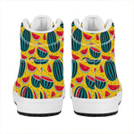 Yellow Watermelon Pieces Pattern Print High Top Leather Sneakers