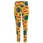 Yellow Watermelon Pieces Pattern Print High-Waisted Pocket Leggings