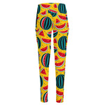 Yellow Watermelon Pieces Pattern Print High-Waisted Pocket Leggings