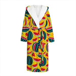 Yellow Watermelon Pieces Pattern Print Hooded Bathrobe