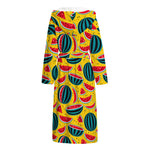 Yellow Watermelon Pieces Pattern Print Hooded Bathrobe