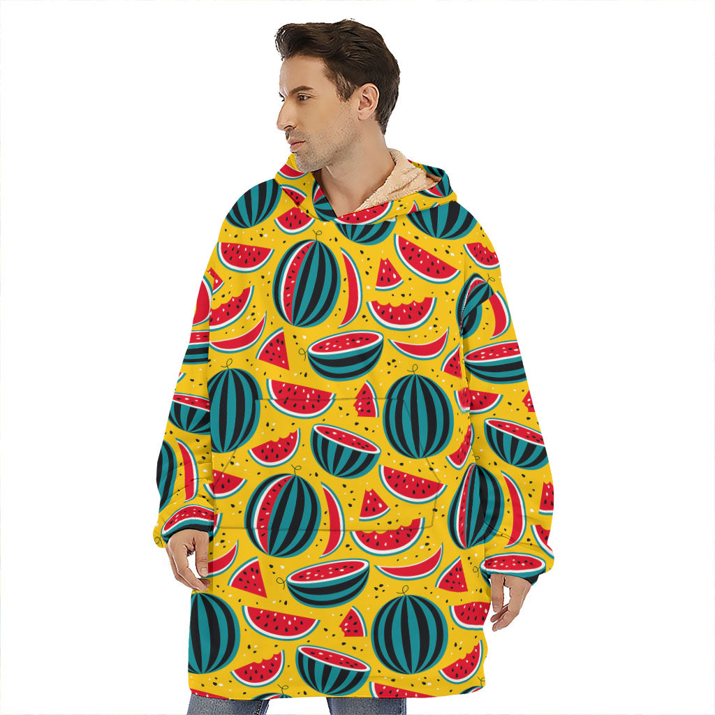Yellow Watermelon Pieces Pattern Print Hoodie Blanket