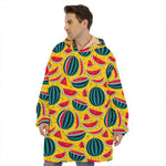 Yellow Watermelon Pieces Pattern Print Hoodie Blanket