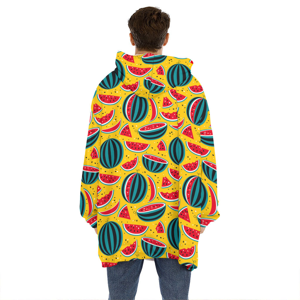 Yellow Watermelon Pieces Pattern Print Hoodie Blanket