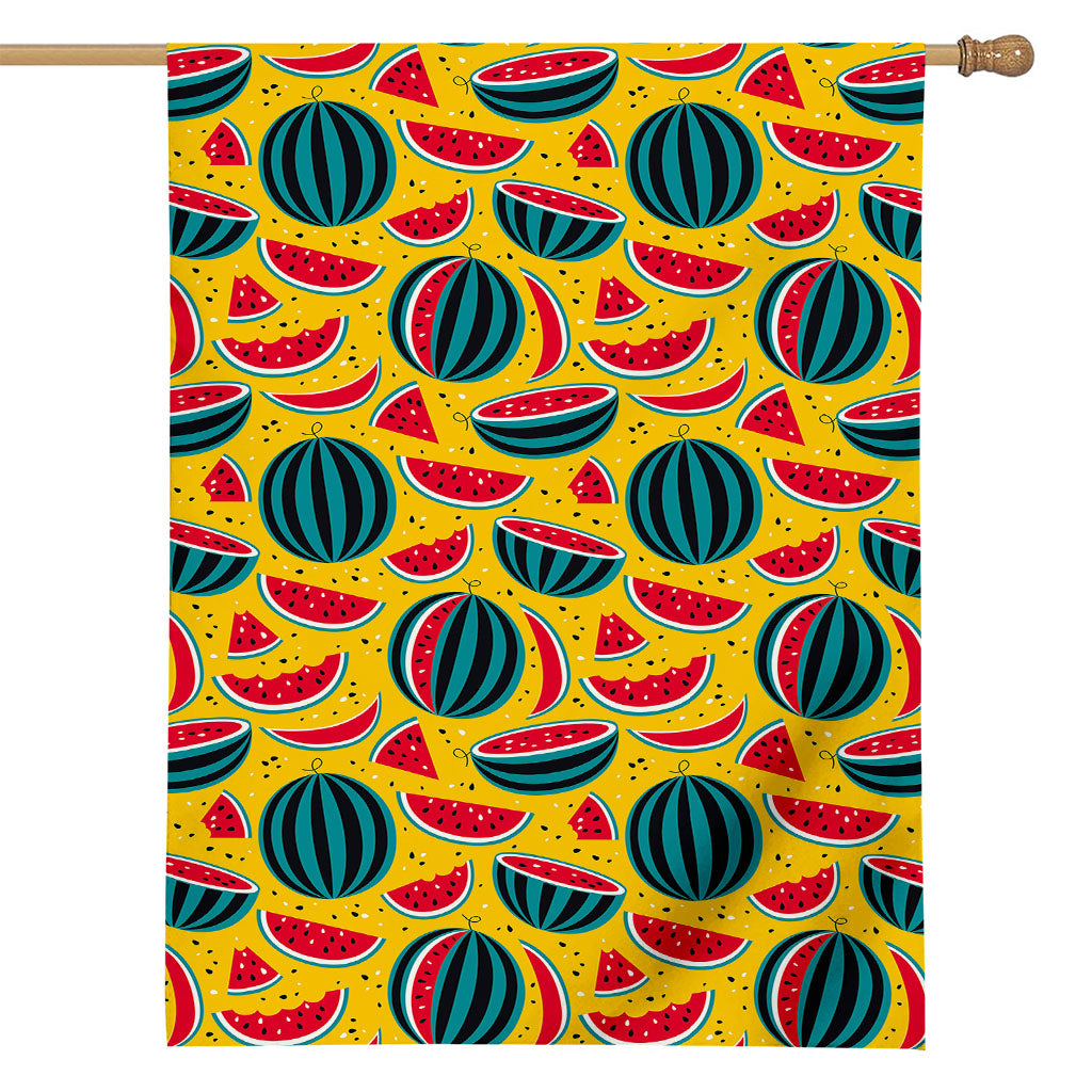 Yellow Watermelon Pieces Pattern Print House Flag