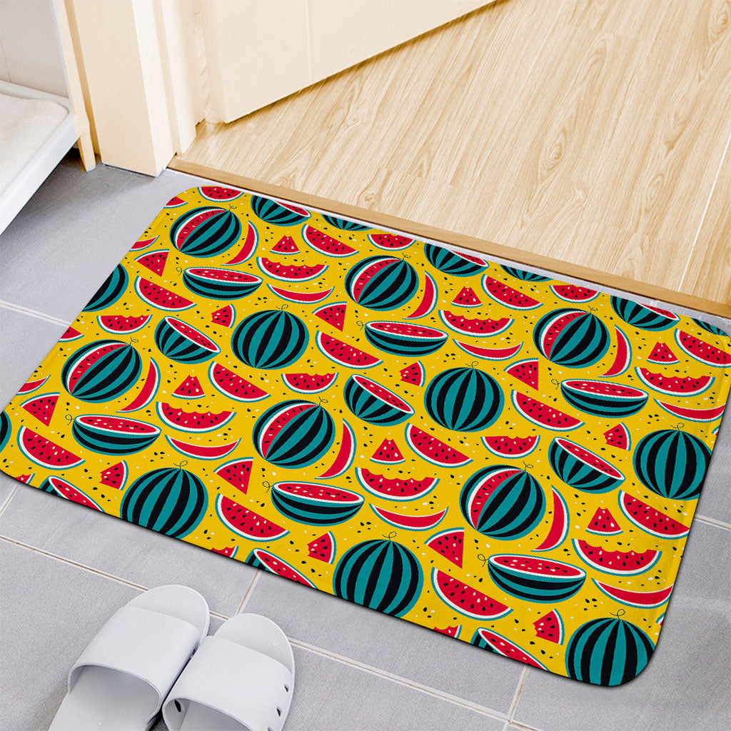 Yellow Watermelon Pieces Pattern Print Indoor Door Mat