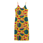 Yellow Watermelon Pieces Pattern Print Jersey Midi Cami Dress