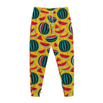 Yellow Watermelon Pieces Pattern Print Jogger Pants