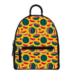 Yellow Watermelon Pieces Pattern Print Leather Backpack