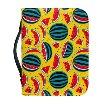 Yellow Watermelon Pieces Pattern Print Leather Bible Cover