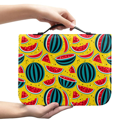Yellow Watermelon Pieces Pattern Print Leather Bible Cover