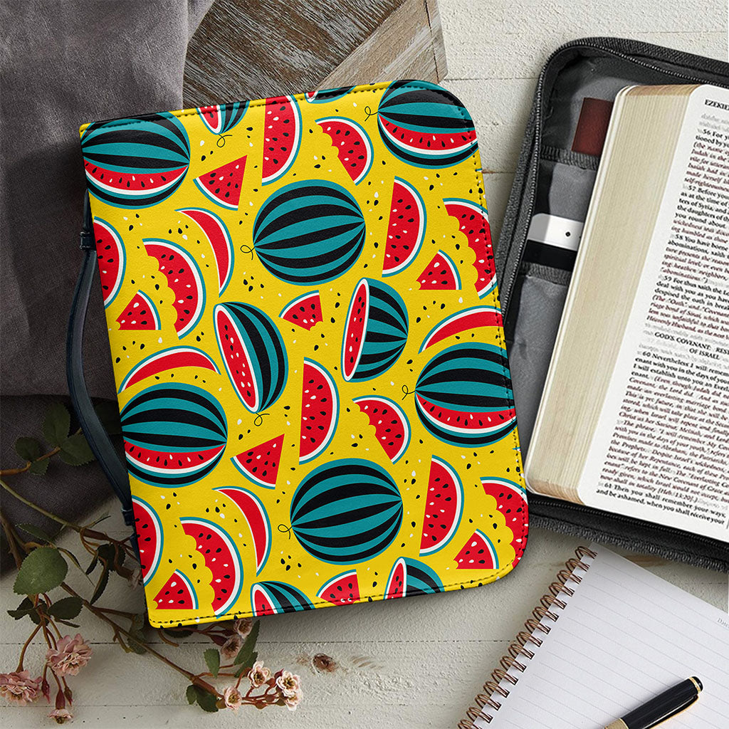 Yellow Watermelon Pieces Pattern Print Leather Bible Cover
