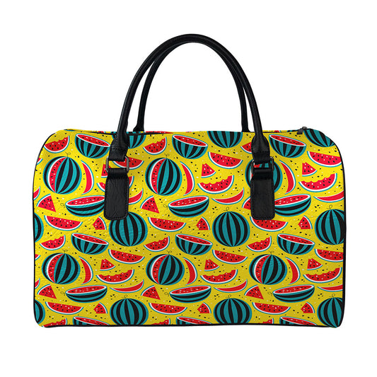 Yellow Watermelon Pieces Pattern Print Leather Duffle Bag