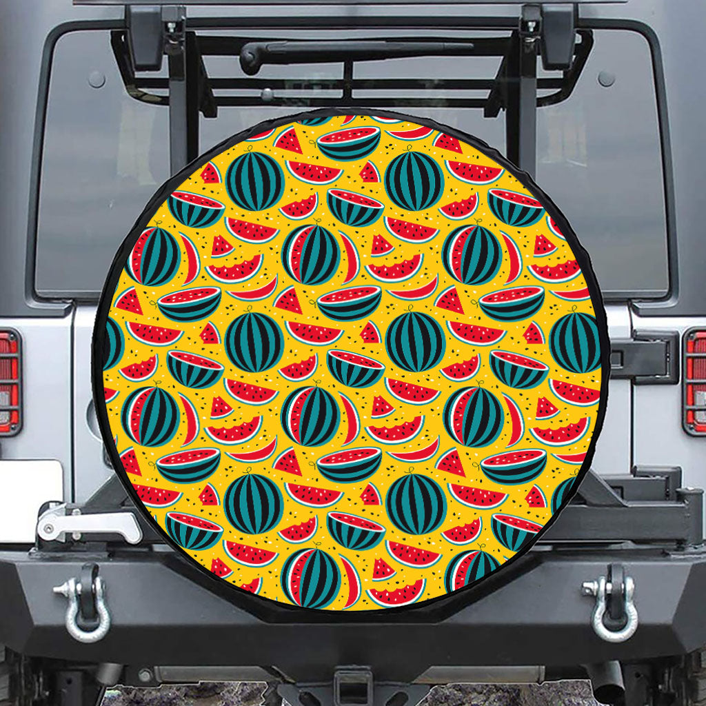 Yellow Watermelon Pieces Pattern Print Leather Spare Tire Cover