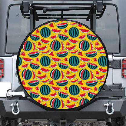 Yellow Watermelon Pieces Pattern Print Leather Spare Tire Cover