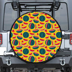 Yellow Watermelon Pieces Pattern Print Leather Spare Tire Cover
