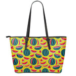 Yellow Watermelon Pieces Pattern Print Leather Tote Bag