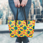 Yellow Watermelon Pieces Pattern Print Leather Tote Bag