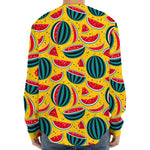 Yellow Watermelon Pieces Pattern Print Long Sleeve Baseball Jersey