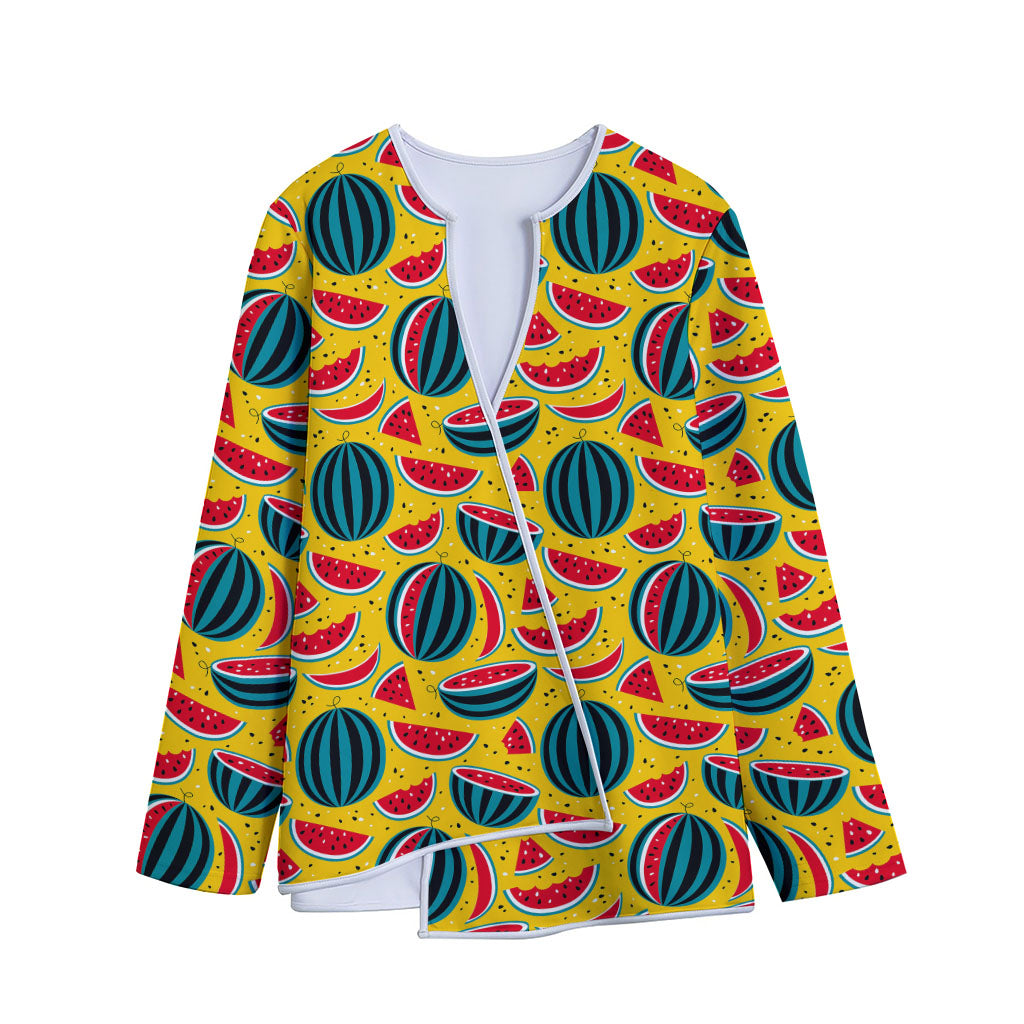 Yellow Watermelon Pieces Pattern Print Long Sleeve Short Coat