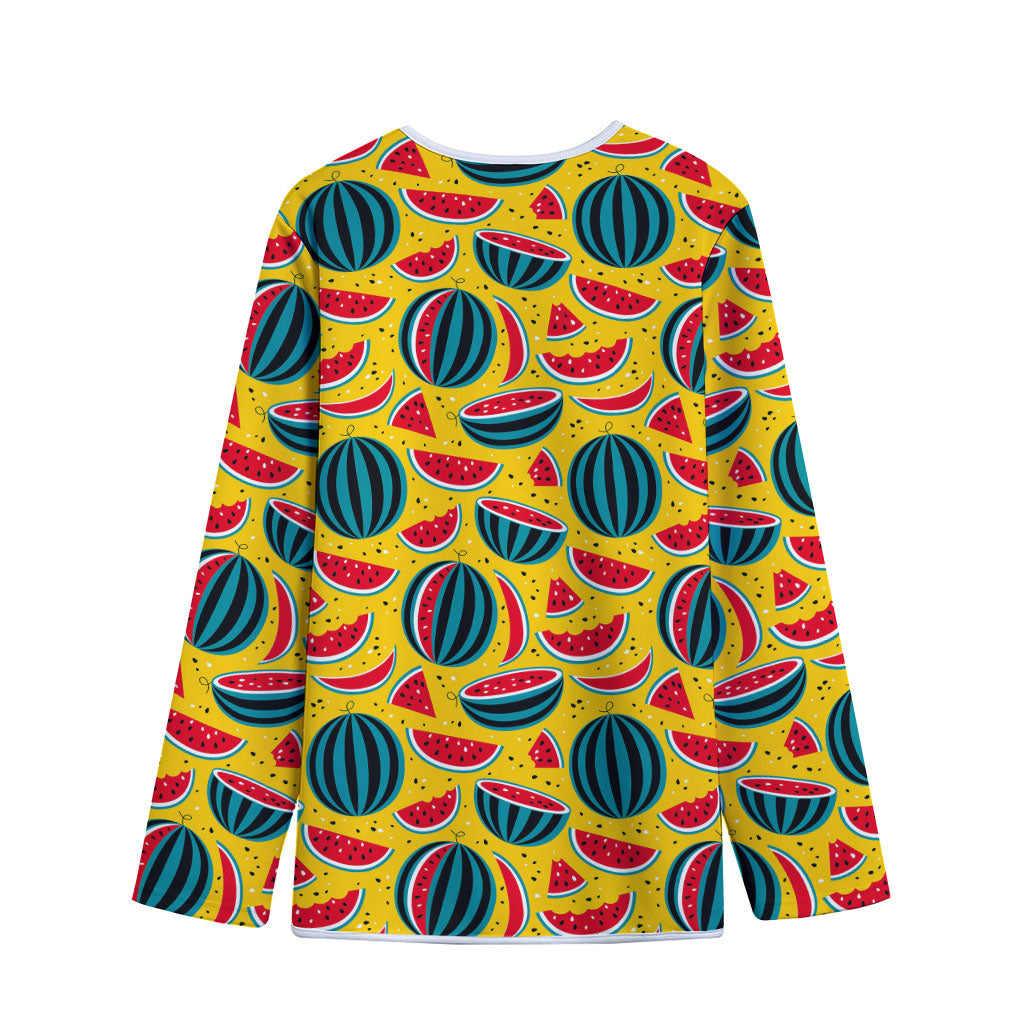 Yellow Watermelon Pieces Pattern Print Long Sleeve Short Coat