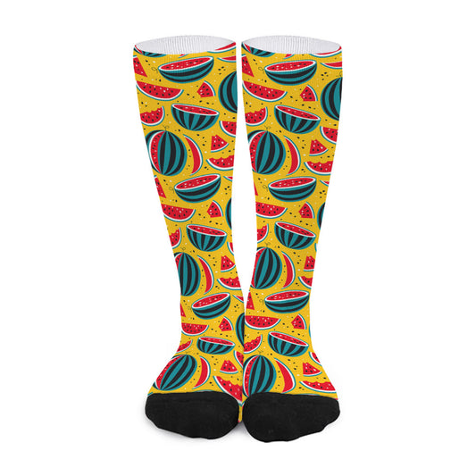 Yellow Watermelon Pieces Pattern Print Long Socks