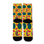 Yellow Watermelon Pieces Pattern Print Long Socks