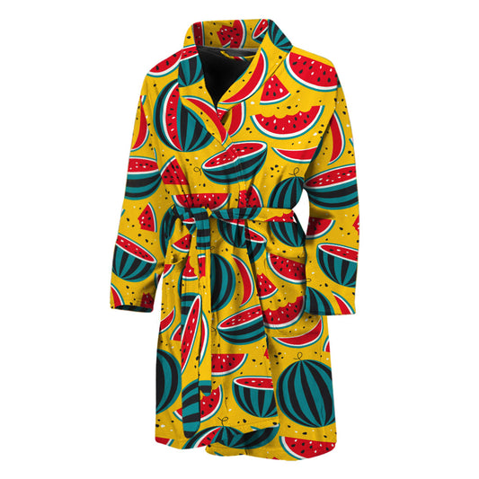 Yellow Watermelon Pieces Pattern Print Men's Bathrobe