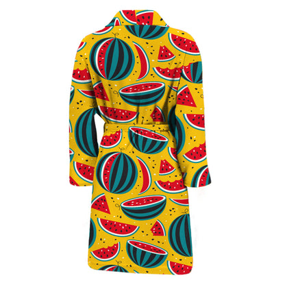 Yellow Watermelon Pieces Pattern Print Men's Bathrobe