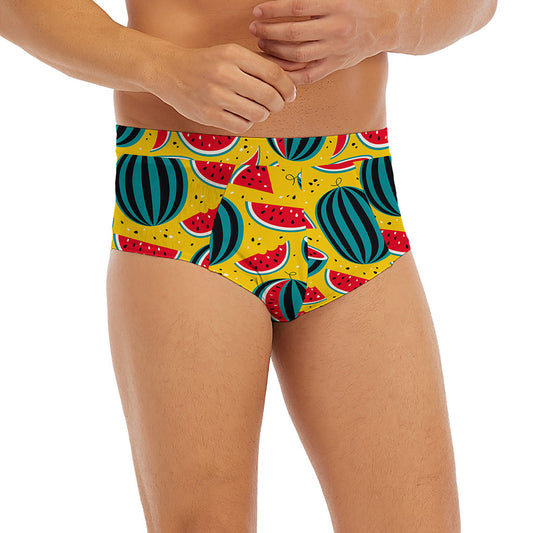 Yellow Watermelon Pieces Pattern Print Men's Briefs