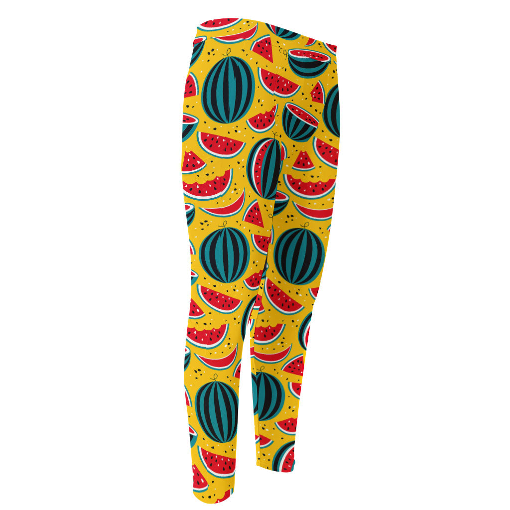 Yellow Watermelon Pieces Pattern Print Men's Compression Pants
