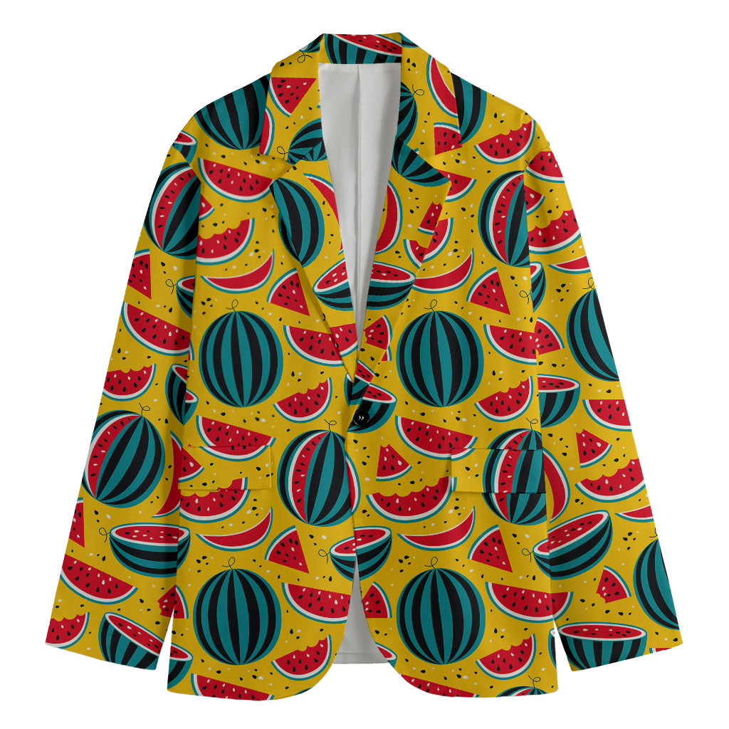 Yellow Watermelon Pieces Pattern Print Men's Cotton Blazer