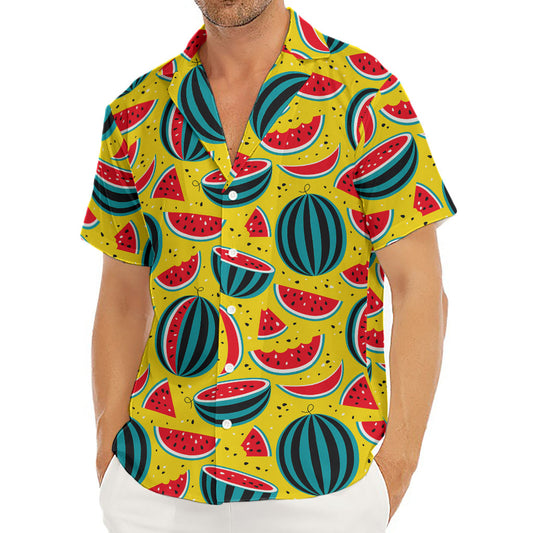 Yellow Watermelon Pieces Pattern Print Men's Deep V-Neck Shirt