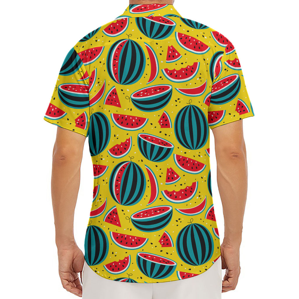 Yellow Watermelon Pieces Pattern Print Men's Deep V-Neck Shirt