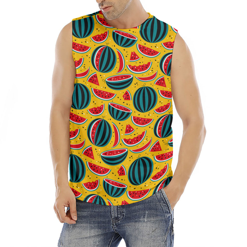 Yellow Watermelon Pieces Pattern Print Men's Fitness Tank Top
