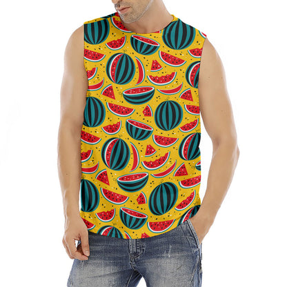 Yellow Watermelon Pieces Pattern Print Men's Fitness Tank Top
