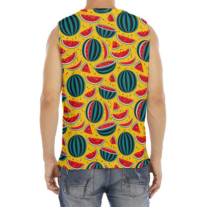 Yellow Watermelon Pieces Pattern Print Men's Fitness Tank Top